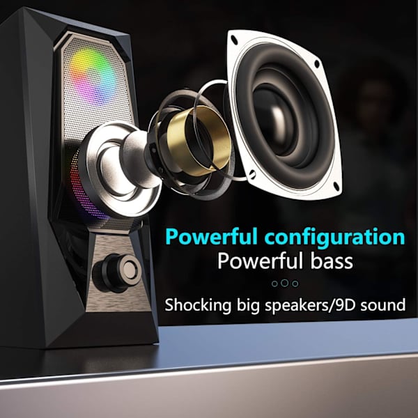 Datorhögtalare, RGB-färg LED-ljusutsändande högtalare, stereosubwoofer-datorhögtalare, USB2.0-kanals PC-högtalare