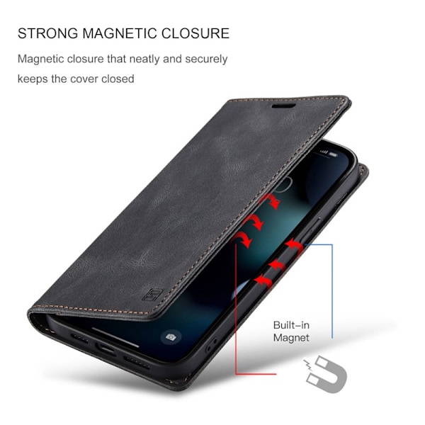 iPhone 13 Pro Max - Premium Läder Fodral RFID Skyddat Svart Black