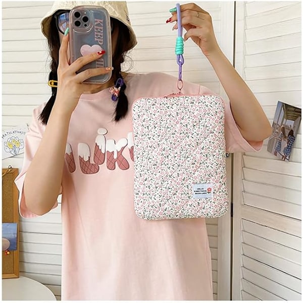 Söt blommig bärbar datorväska  flickor Preppy laptop fodral japansk estetik dyna skyddande surfplatta (rosa, 13 tum) gul