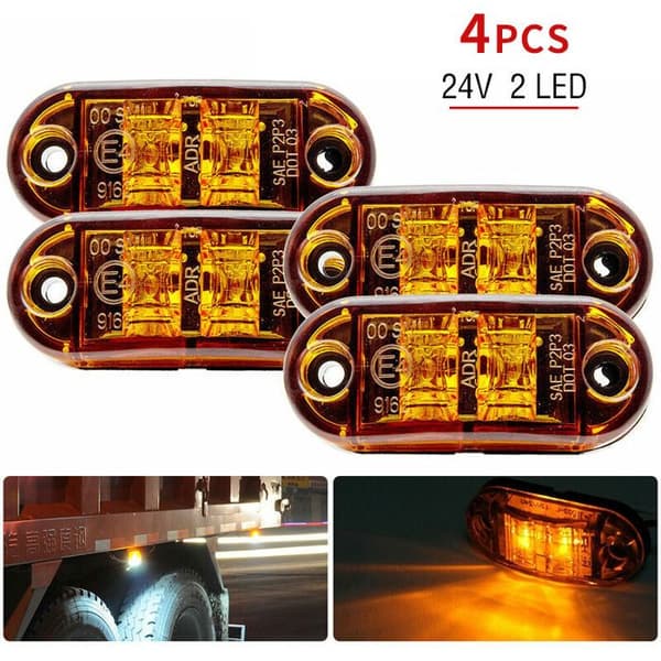 Set med 4 orange 12V/24V sid-/fram-/bakpositionsljus för lastbilar/släpvagnar/husvagnar/bilar/båtar, 72x34x20 mm