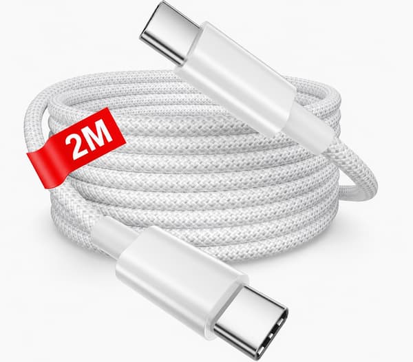 iPhone 15/16/17 Pro, Plus, Max, Air – Woven USB-C to USB-C Charging Cable 2m (also compatible with S24/S25)