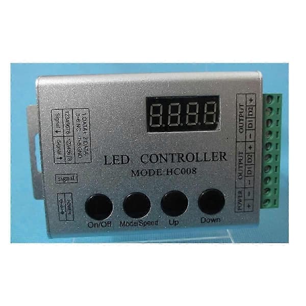 HC008 Programmerbar LED-kontroller, 133 strømmoduser, RF-kontroll, 2048 LED-piksler, egnet for WS2811 og WS2812 RGB LED-er.