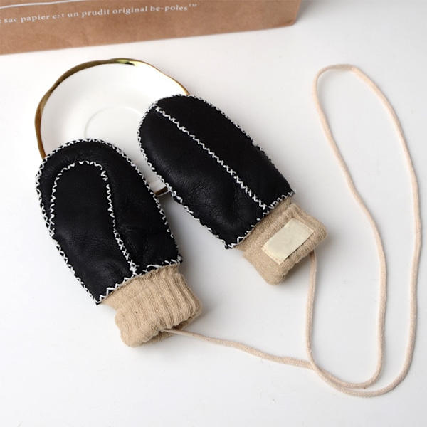 Fleece Vantar för Småbarn med Snöre 1-3 År Fleece Baby Vantar Vinterfoder Spädbarnsvantar Varma Termiska Handskar Röda