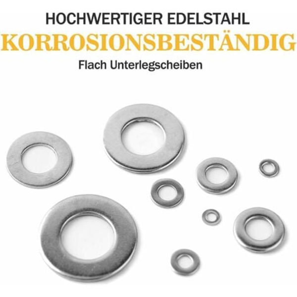 Brickor-684 brickor 9 storlekar av brickor i rostfritt stål och låsbrickor (M2 M2.5 M3 M4 M5 M6 M8 M10 M12) (Silver)