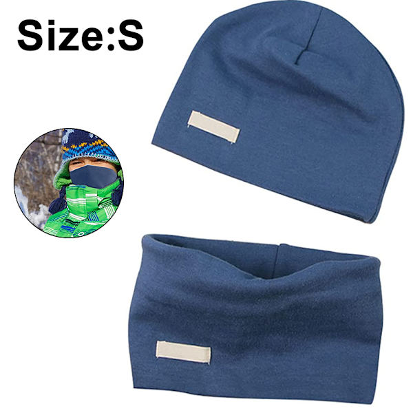 Barnmössa och halsduk set - Bomull Mjuk & Lätt Stretch Material Blå S