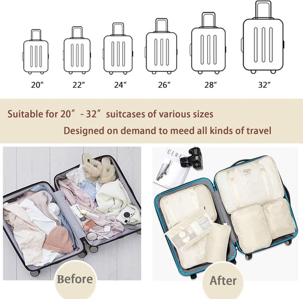 Packpåsar för resväska 8 st Kompressionspackpåsar för resor Vattentät Beige