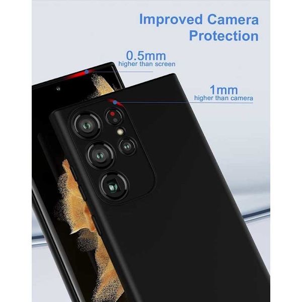 Samsung S23 Ultra Gummibelagd Mattsvart Silikon Skal med Kameraskydd Svart