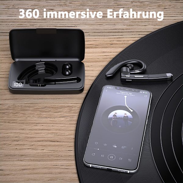 Bluetooth-headset med mikrofon, Bluetooth 5.1, CVC 8.0 Dual Mic, med LED-laddningsfodral, HD handsfree-funktion, två anslutna enheter för iOS och