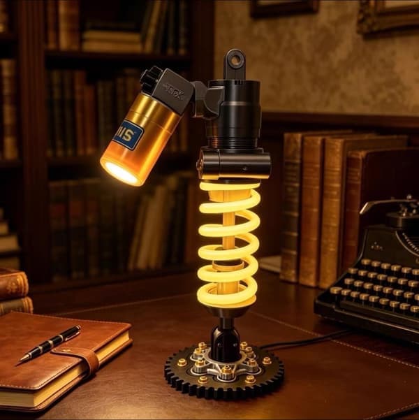 3D-printad LED-bordslampa i stötdämparform | Cool motorcykeldekoration, justerbart lufttryck