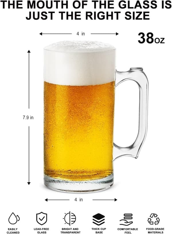 Erittäin suuri olutmuki 1000 ml kahvalla, superiso olutlasi