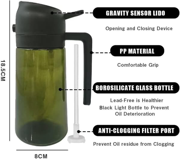 2-i-1 oliedispenser 2-i-1 madoliesprøjte velegnet til airfryer, salatstegning, grillning