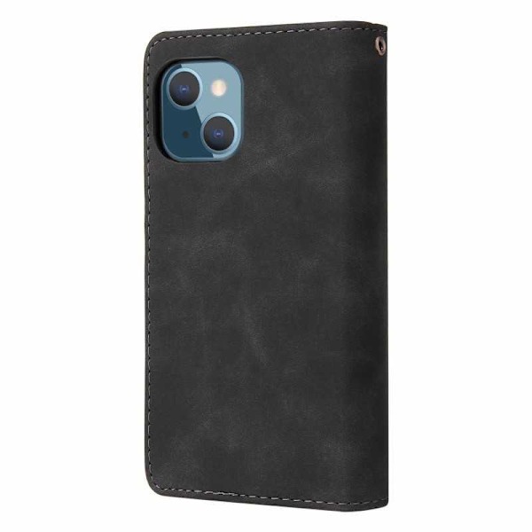 iPhone 13 Mini Multifunktionellt Plånboksfodral Zipper 8-Fack Svart