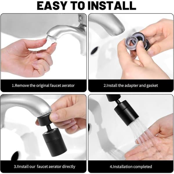 360° Swivel Faucet Spout, M22/M24 - Rotating Water Saver with 2 Spray Patterns - Faucet Extender for Kitchen and