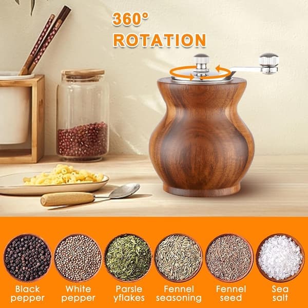 Pepper Mill Set Manual Wooden Hand Crank Salt Grinder with Adjustable Coarseness Spice Grinders