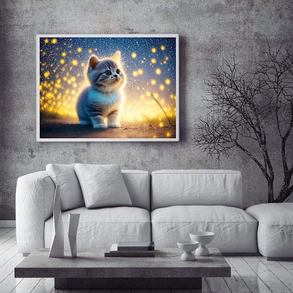 Gör-det-själv - diamond painting : Cat & Fireflies (30x40 cm)