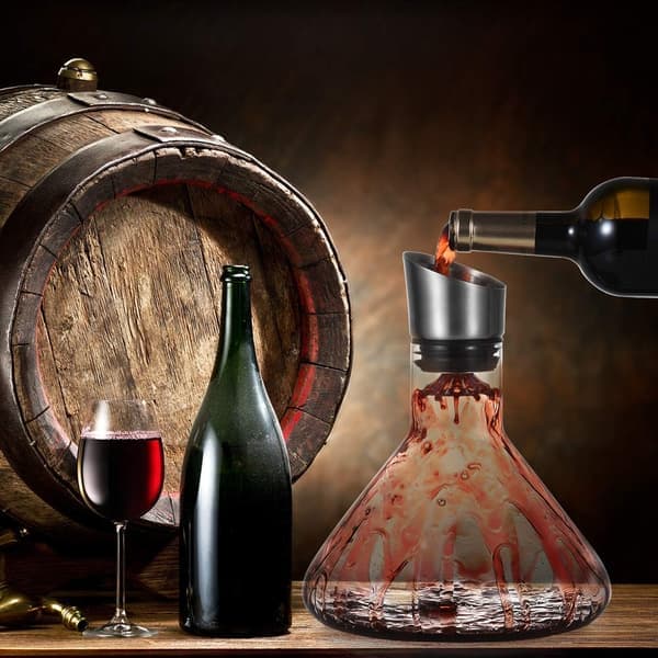 Vinkaraff med luftare och hällpropp, handblåsta karaffer, lyxiga vintillbehör för present (1200 ml)