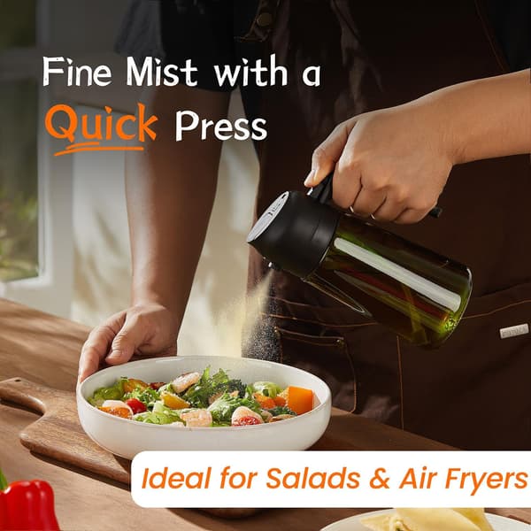 2-i-1 – 470 ml Sprayflaske til Olie og Eddike, Perfekt til Madlavning, Airfryer & Salat sort