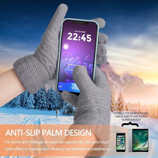 Vintervarma Touchscreen-Vantar för Kvinnor, Termiska Stickade Ullvantar med Fleecefoder för Kallt Väder Purplish Red Purplish Red