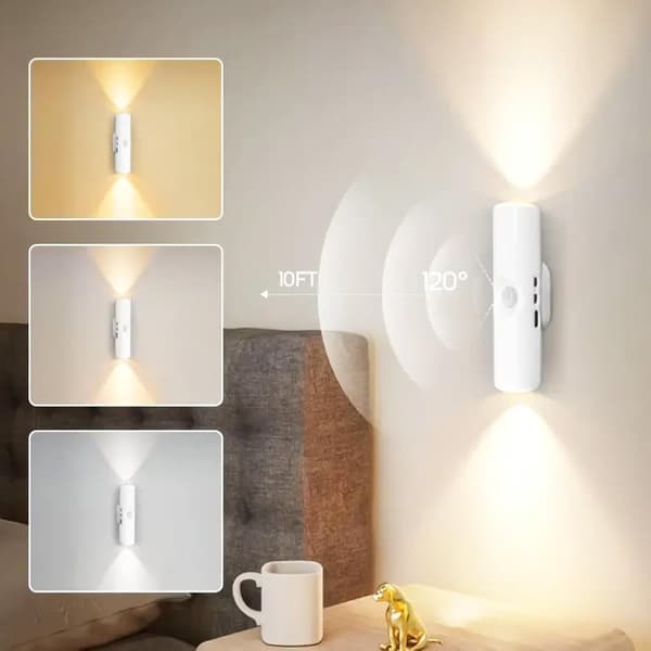 Rörelsesensor Nattlampa med Magnetfäste LED Vägglampa USB Uppladdningsbar för Trappor Sovrum & Hall Säkerhet