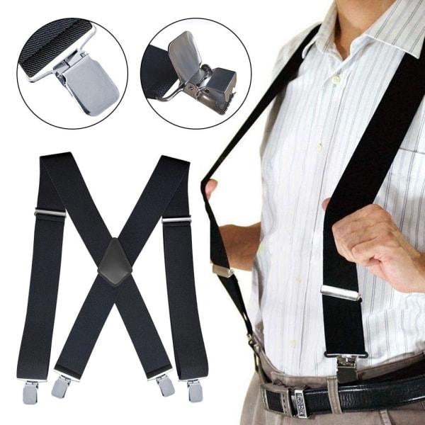 Svarta justerbara hängslen för herr och unisex byxor - Elastisk svart one-size