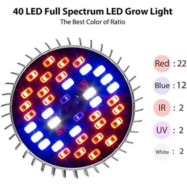 E27 LED vækstlys til planter, 30W E27 med 40 fuldspektrede LED'er, AC 85-265V, indendørs plante- og blomsterlys til