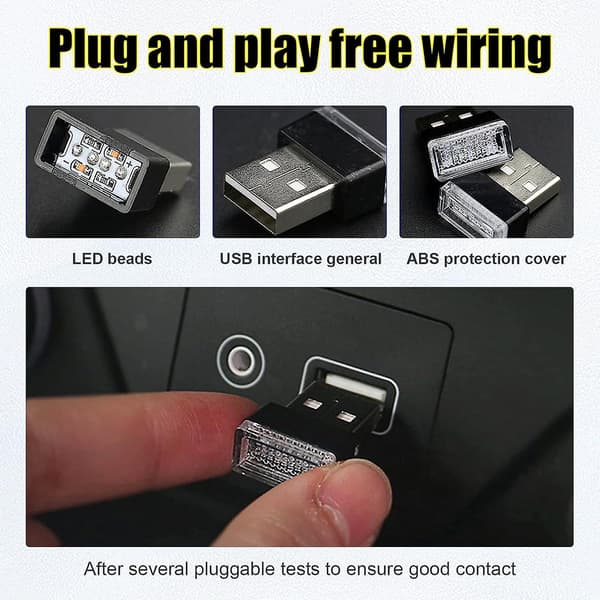 4 stk. USB LED-bilinteriørlys, bærbart mini LED-natlys, plug-in USB-interface bagagerumsbelysningssæt (rød)