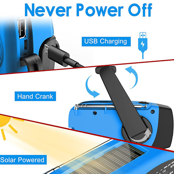 Nödhandvevradio med LED-ficklampa, AM/FM bärbar väderradio med 1200 mAh ström
