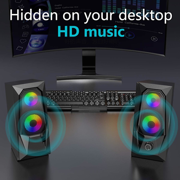 Datorhögtalare, RGB-färg LED-ljusutsändande högtalare, stereosubwoofer-datorhögtalare, USB2.0-kanals PC-högtalare