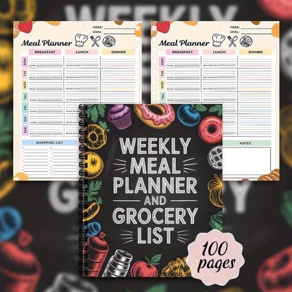 Meal Planner | 100 Pages Spiral Bound Schedule Journal Organizer | Meal Prep Notebook with Shopping Lists -.