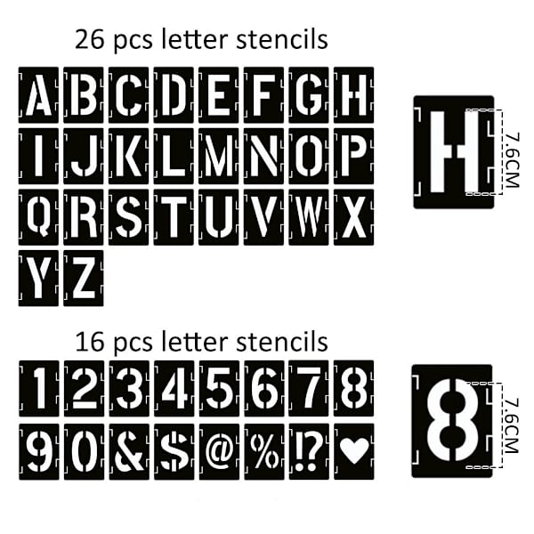 Bokstavsstencil Symbol Siffror Hantverksstenciler, 42 st återanvändbara alfabetsmallar, stencilkit för målning på trä, vägg, tavla, DIY-konst