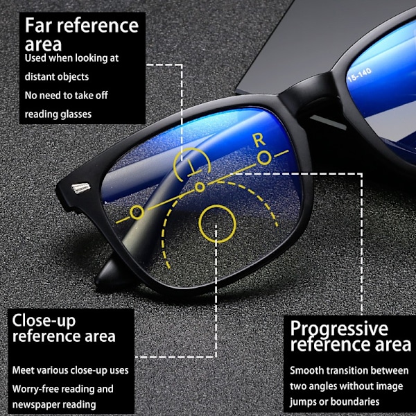 Läsglasögon Progressiva Multifokala Anti-Blått Ljus Glasögon för Män Kvinnor +1 +1,5 +2 +2,5 +3 +3,5 +4,0 250 Matte-Black 250 Matte-Black