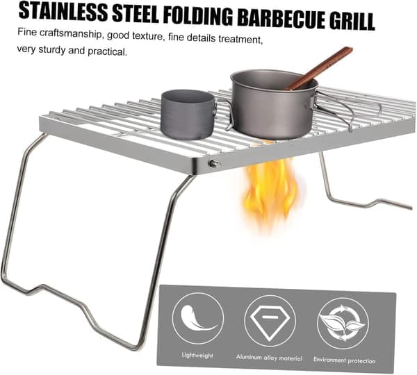 Sammenklappelig Bærbar Grill i Rustfrit Stål til Udendørs Vandreture