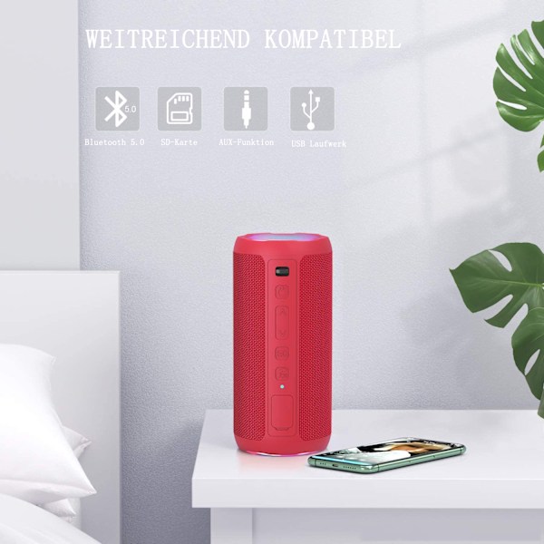 Bluetooth-högtalare med ljus, bärbar Bluetooth-låda med IPX7-vattenskydd, dubbla baselement, handsfree-funktion, trådlös Bluetooth-högtalare