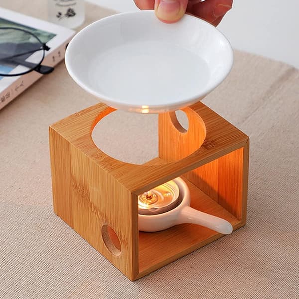 Eterisk oljebrenner i tre, aromaterapioljevarmerdiffuser, voksvarmer med telysholder for hjemmebursdagsbryllupsdekorasjon