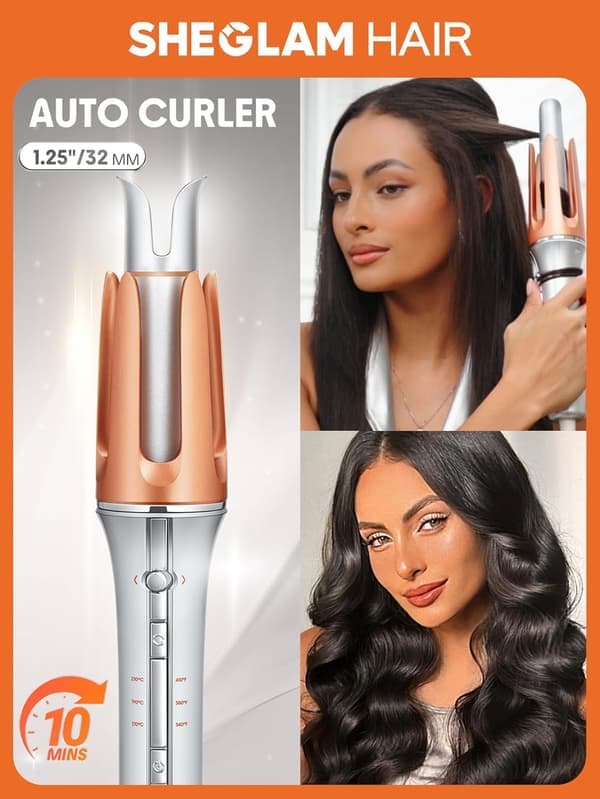 Automatic Rotating Curling Iron - 3 Temperature Settings, Fast Heating, Bidirectional, Anti-Scald, Anti-Tangle & Auto Shut-Off