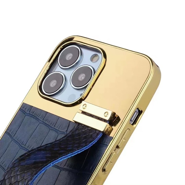iPhone 13 Pro skal veganskt läder med band för bra grepp guld Blue one size Blue Blue