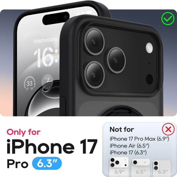 Magnetisk 360 Ringdeksel til iPhone 17 Pro 6.3 \" - Matt Svart MagSafe-kompatibelt Støtsikkert Deksel (2025) svart black