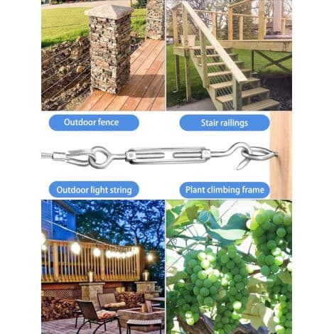 M5 Rustfrit Stål 304 Wirestrammer – Korrosionsbestandig – 10-pak til Udendørs Installation