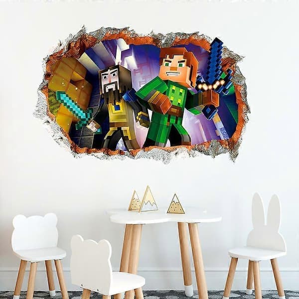 3 pcs Minecraft Wall Decals 3D Smash Wall Decal Removable Wall Minecraft Decal Decals TV Background Window Decoration Removable Decal Vinyl Sticker D