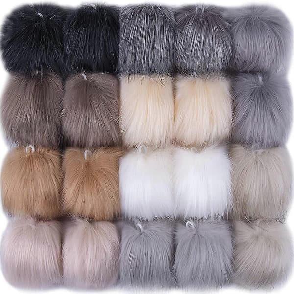 20 stykker DIY imiteret rævepels fluffy pompom med elastisk løkke til hatte, nøgleringe, tørklæder, handsker, tasker