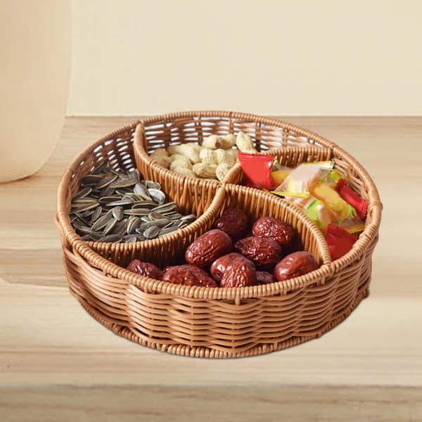 Rund frukt- og snackskurv med skillevegger, 4 rom