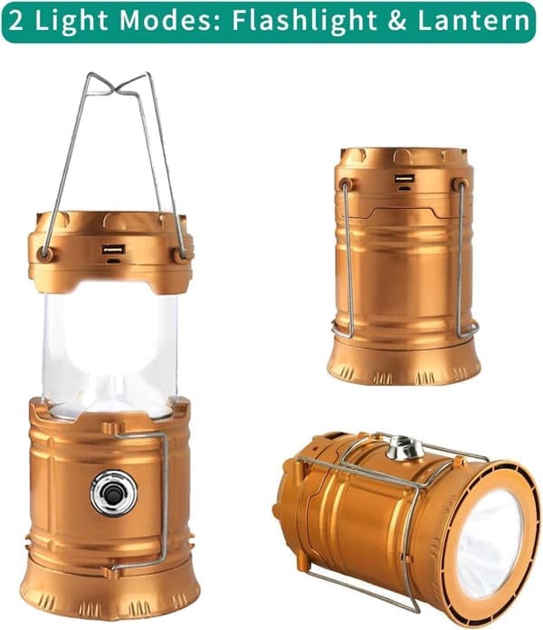 Solar Powered Camping Lantern - Rechargeable LED Lamp and Flashlight - 300LM - Outdoor/Emergency - Foldable