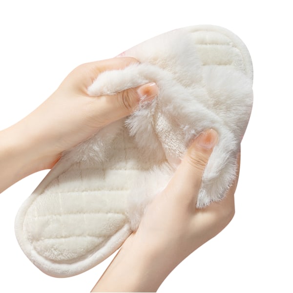 Mjuka plyschtofflor för kvinnor, vita white 10 grey 10