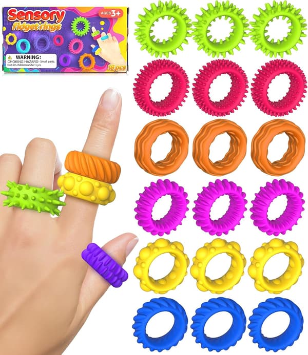 Fidget Leker Sensoriske Ringer for Barn: 18-pakning Fidget Ring - Sensoriske Leker for Barn med Autisme - Stille Angstlindring Bulk for Klassepremie