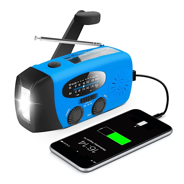 Nödhandvevradio med LED-ficklampa, AM/FM bärbar väderradio med 1200 mAh ström