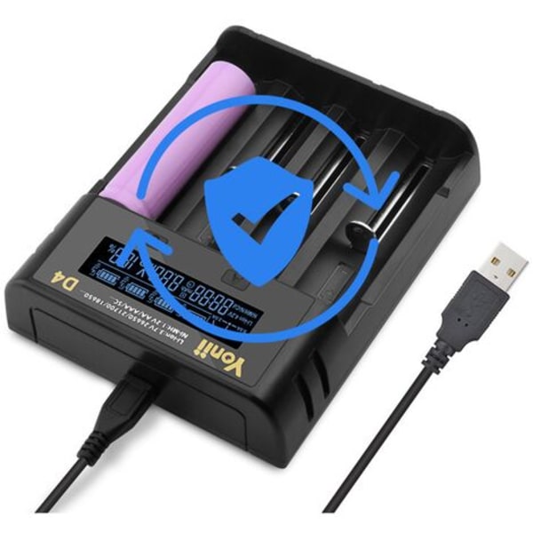 18650 Batteriladdare 4 Platser Automatisk med Laddningsläge LCD-display för Li-ION Ni-MH Ni-CD AA AAA AAAA C 22650 18490 18350 RCR123 (Batterier ingår ej)
