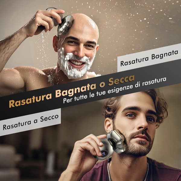 7D magnetisk barbermaskin Absolute-6 - Zero Glip hodebarbermaskin, IP67 vanntett med LED-skjerm, 6-i-1 hår