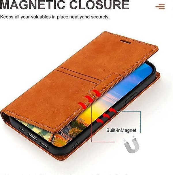 Etui til iPhone 12 Pro Max med kortholder, brunt PU-læderpung-etui til Apple iPhone 6,7 tommer