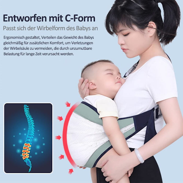 Tyuodna Andningsbar Babysele, Justerbar Baby Carrier Wrap, Snabbtorkande, Mesh-tyg, Tjocka Axelremmar, Baby Carrier Nyfödd från födseln för