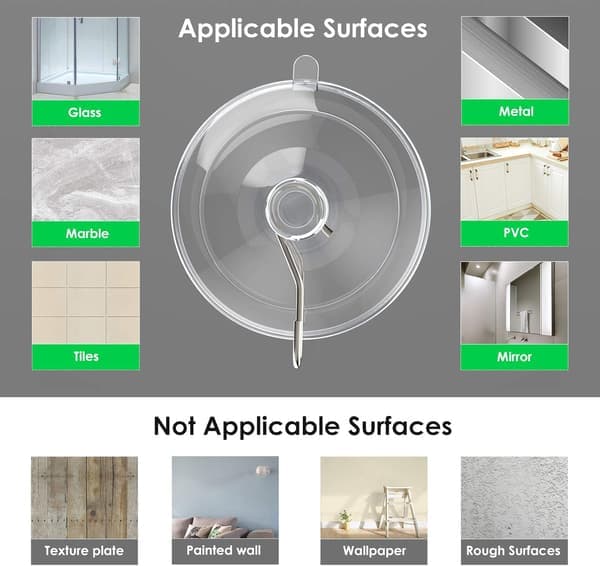 Hooks with transparent suction cups and metal hooks suitable for bathrooms etc. (12 pieces)